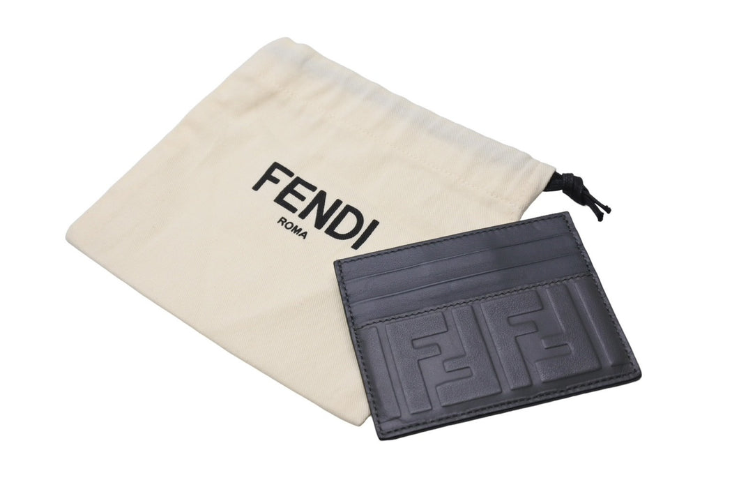 FENDI フェンディ ズッカ柄 カードケース グレー レザー 新型 小物 名刺入れ ロゴ 7M0164 美品 中古 67042