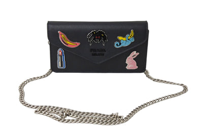 PRADA プラダ バッチチェーンショルダーバッグ ブラック SAFFIANO SMALTO レザー サフィアーノ 1DH044 ロゴ シルバー金具 美品 中古 67044 