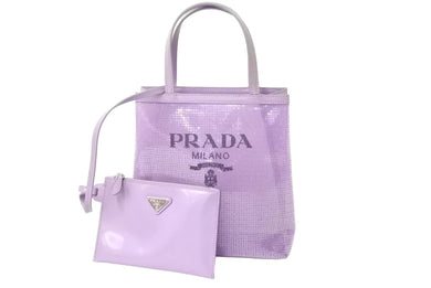 極美品 PRADA プラダ トートバッグ ハンドバッグ スパンコールメッシュ イタリア製 1BG417 パープルブラック 中古 67045 