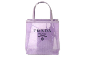 極美品 PRADA プラダ トートバッグ ハンドバッグ スパンコールメッシュ イタリア製 1BG417 パープルブラック 中古 67045 