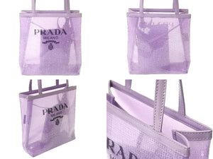 極美品 PRADA プラダ トートバッグ ハンドバッグ スパンコールメッシュ イタリア製 1BG417 パープルブラック 中古 67045 