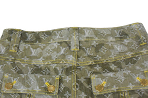 極美品 LOUIS VUITTON ルイヴィトン ミニスカート 村上隆 モノグラムデニム サイズ36 RW082W カモフラ柄 カーキ 中古 67072