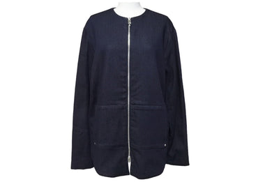 CHROME HEARTS クロムハーツ デニムジャケット サイズM ダガージップ クロスレザーパッチ ノーカラー インディゴブルー 美品 中古 67075