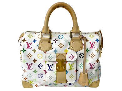 極美品 LOUIS VUITTON ルイヴィトン ハンドバッグ スピーディ30 村上隆 M92643 PVC レザー ホワイト マルチカラー 中古 67078