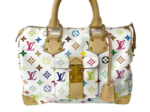 極美品 LOUIS VUITTON ルイヴィトン ハンドバッグ スピーディ30 村上隆 M92643 PVC レザー ホワイト マルチカラー 中古 67078