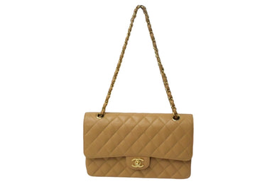極美品 CHANEL マトラッセ Wフラップ チェーンショルダー キャビアスキン 9番台 25cm ショルダーバッグ ベージュ ゴールド金具 中古 67096