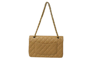 極美品 CHANEL マトラッセ Wフラップ チェーンショルダー キャビアスキン 9番台 25cm ショルダーバッグ ベージュ ゴールド金具 中古 67096