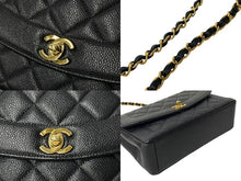 Load image into Gallery viewer, CHANEL シャネル チェーンショルダーバッグ ダイアナ 25 マトラッセ キャビアスキン 4番台 ブラック ゴールド 美品 中古 67100