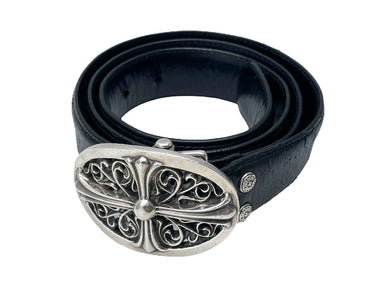 CHROME HEARTS クロムハーツ OVAL CROSS STRAP 1.5/1.5 クラシック オーバルクロス バックル レザーベルト サイズ38 中古 67120
