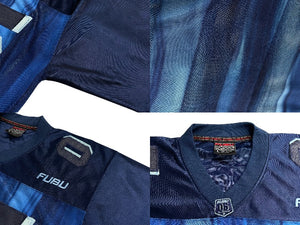 極美品 FUBU フブ ゲームシャツ フットボールシャツ ヴィンテージ サイズL ポリエステル ネイビー ブルー 中古 67130