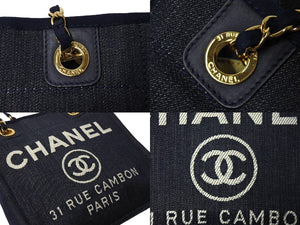 極美品 CHANEL シャネル ドーヴィル チェーン トートバッグ 17番台 ネイビー デニム ココマーク ロゴ ゴールド金具 中古 67146