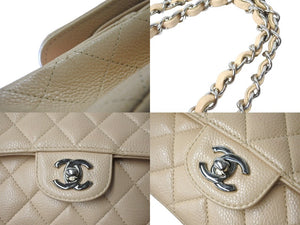 極美品 CHANEL シャネル マトラッセ ダブルフラップ ショルダーバッグ 13番台 キャビアスキン ベージュ シルバー金具 中古 67149