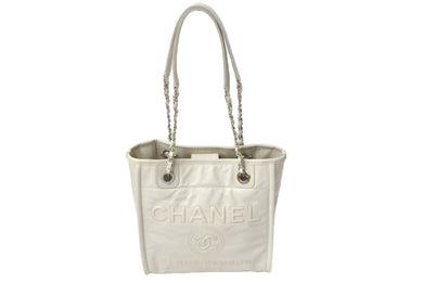 極美品 CHANEL シャネル ドーヴィルPM トートバッグ A93256 22番台 2016年 キャビアスキン ホワイト シルバー金具 中古 67150
