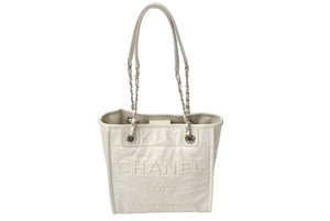 極美品 CHANEL シャネル ドーヴィルPM トートバッグ A93256 22番台 2016年 キャビアスキン ホワイト シルバー金具 中古 67150