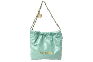 極美品 CHANEL22 シャネル ハンドバッグ チェーンショルダーバッグ カーフスキン AS3980 グリーン ゴールド金具 中古 67151