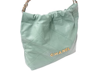Load image into Gallery viewer, 極美品 CHANEL22 シャネル ハンドバッグ チェーンショルダーバッグ カーフスキン AS3980 グリーン ゴールド金具 中古 67151