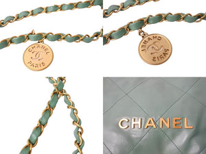 極美品 CHANEL22 シャネル ハンドバッグ チェーンショルダーバッグ カーフスキン AS3980 グリーン ゴールド金具 中古 67151