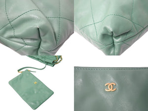 極美品 CHANEL22 シャネル ハンドバッグ チェーンショルダーバッグ カーフスキン AS3980 グリーン ゴールド金具 中古 67151