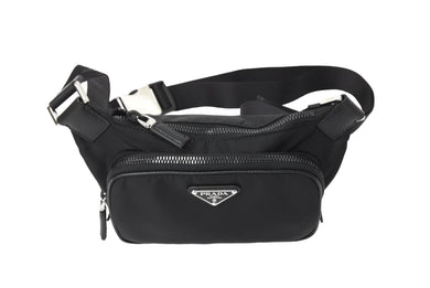 極美品 PRADA プラダ Re-Nylon xサフィアーノレザー ショルダーバッグ ブラック 2VH128 ナイロンロゴ シルバー金具 中古 67160 