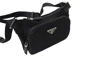 極美品 PRADA プラダ Re-Nylon xサフィアーノレザー ショルダーバッグ ブラック 2VH128 ナイロンロゴ シルバー金具 中古 67160 