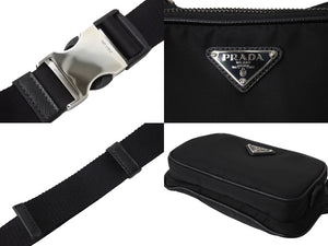 極美品 PRADA プラダ Re-Nylon xサフィアーノレザー ショルダーバッグ ブラック 2VH128 ナイロンロゴ シルバー金具 中古 67160 
