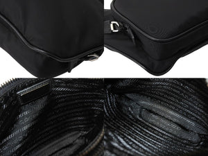 極美品 PRADA プラダ Re-Nylon xサフィアーノレザー ショルダーバッグ ブラック 2VH128 ナイロンロゴ シルバー金具 中古 67160 