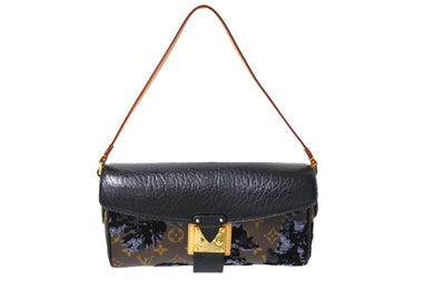 極美品 LOUIS VUITTON ルイヴィトン フルール ドゥ ジュマネージュ スパンコール M40435 ハンドバッグ ブラック 中古 67161