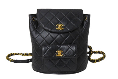 CHANEL シャネル マトラッセ リュック Wココマーク バックパック ココマーク 3番台 ラムスキン ブラック ゴールド金具 美品 中古 67182