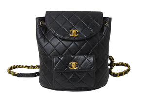 CHANEL シャネル マトラッセ リュック Wココマーク バックパック ココマーク 3番台 ラムスキン ブラック ゴールド金具 美品 中古 67182