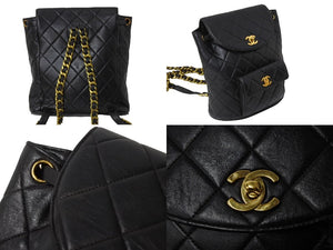 CHANEL シャネル マトラッセ リュック Wココマーク バックパック ココマーク 3番台 ラムスキン ブラック ゴールド金具 美品 中古 67182