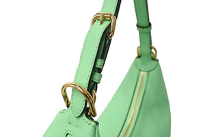 未使用品 FENDI フェンディ フェンディ グラフィ スモール ハンドバッグ 三日月形 カーフレザー グリーン ゴールド 中古 67194 