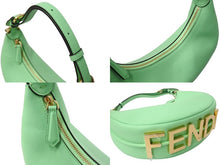 画像をギャラリービューアに読み込む, 未使用品 FENDI フェンディ フェンディ グラフィ スモール ハンドバッグ 三日月形 カーフレザー グリーン ゴールド 中古 67194 