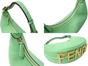未使用品 FENDI フェンディ フェンディ グラフィ スモール ハンドバッグ 三日月形 カーフレザー グリーン ゴールド 中古 67194 