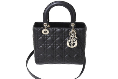 Christian Dior クリスチャンディオール レディディオール ミディアム 2WAY ハンドバッグ カナージュ ブラック 美品 中古 67196