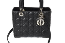 Load image into Gallery viewer, Christian Dior クリスチャンディオール レディディオール ミディアム 2WAY ハンドバッグ カナージュ ブラック 美品 中古 67196