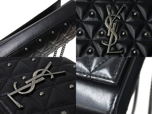 YVES SAINT LAURENT イヴ サンローラン チェーンショルダーバッグ 471286 スタッズ レザー ブラック 美品 中古 67197 
