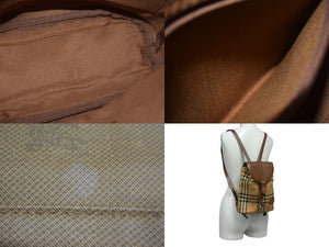 BURBERRY バーバリー リュック デイパック ノバチェック ブラウン ベージュ キャンバス レザー ゴールド金具 場品 中古 67207 
