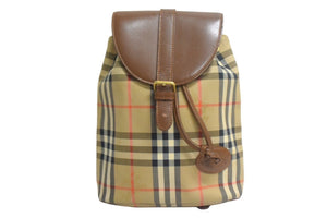 BURBERRY バーバリー リュック デイパック ノバチェック ブラウン ベージュ キャンバス レザー ゴールド金具 場品 中古 67207 