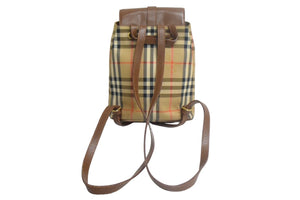 BURBERRY バーバリー リュック デイパック ノバチェック ブラウン ベージュ キャンバス レザー ゴールド金具 場品 中古 67207 