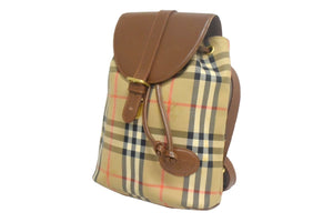 BURBERRY バーバリー リュック デイパック ノバチェック ブラウン ベージュ キャンバス レザー ゴールド金具 場品 中古 67207 