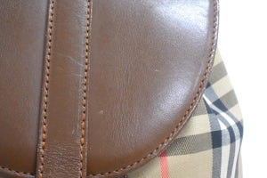 BURBERRY バーバリー リュック デイパック ノバチェック ブラウン ベージュ キャンバス レザー ゴールド金具 場品 中古 67207 