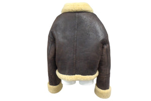 Ami Paris アミ パリス クロップドムートンジャケット B-3 ターキー製 羊革 ブラウン シルバー金具 美品 中古 67244