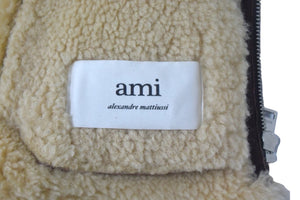 Ami Paris アミ パリス クロップドムートンジャケット B-3 ターキー製 羊革 ブラウン シルバー金具 美品 中古 67244