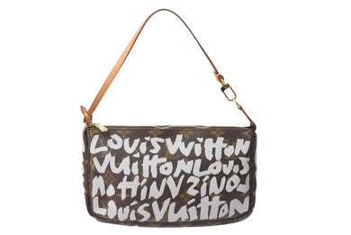 LOUIS VUITTON ルイヴィトン モノグラムグラフィティ アクセソワール アクセサーポーチ M92192 ブラウン ホワイト 美品 中古 67266