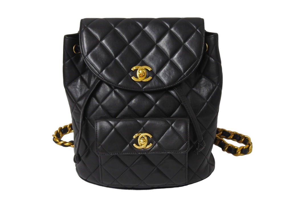 CHANEL シャネル リュック ココマーク マトラッセ ダブルフラップ 3番台 1995年 ラムスキン ブラック ゴールド金具 美品 中古 67275