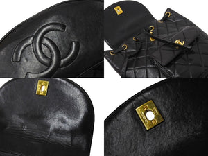 CHANEL シャネル リュック ココマーク マトラッセ ダブルフラップ 3番台 1995年 ラムスキン ブラック ゴールド金具 美品 中古 67275