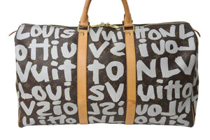 LOUIS VUITTON ルイ ヴィトン モノグラムグラフィティ キーポル50 ボストンバッグ M92197 ブラウン ホワイト 美品 中古 67283