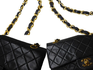 CHANEL シャネル マトラッセ 23 Wフラップ チェーン ショルダーバッグ ブラック 1番台 ラムスキン ココマーク ゴールド金具 良品 中古 67284