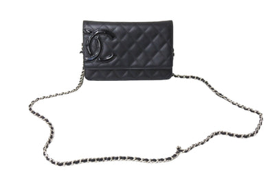 CHANEL シャネル カンボンライン A46646 チェーンウォレット ショルダー 16番台 2012年 ブラック シルバー金具 美品 中古 67288