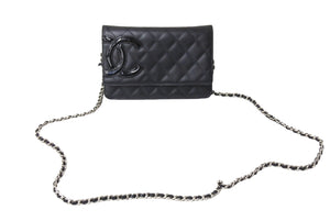 CHANEL シャネル カンボンライン A46646 チェーンウォレット ショルダー 16番台 2012年 ブラック シルバー金具 美品 中古 67288